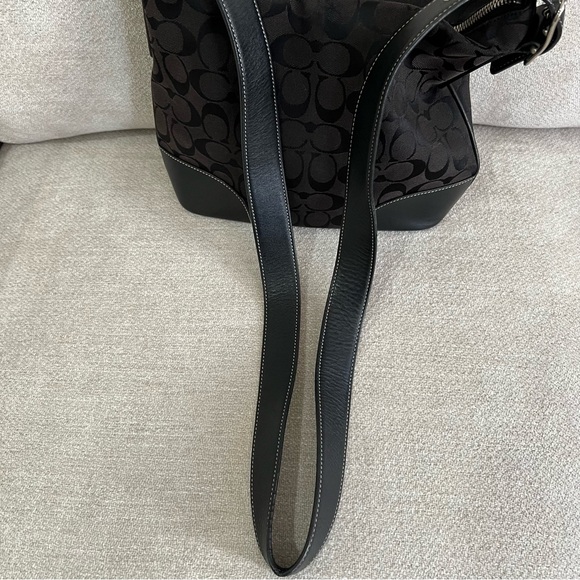 VTG Coach Black Canvas Signature Monogram Crossbody Bag White Stitching K2K-6347 - Picture 10 of 15